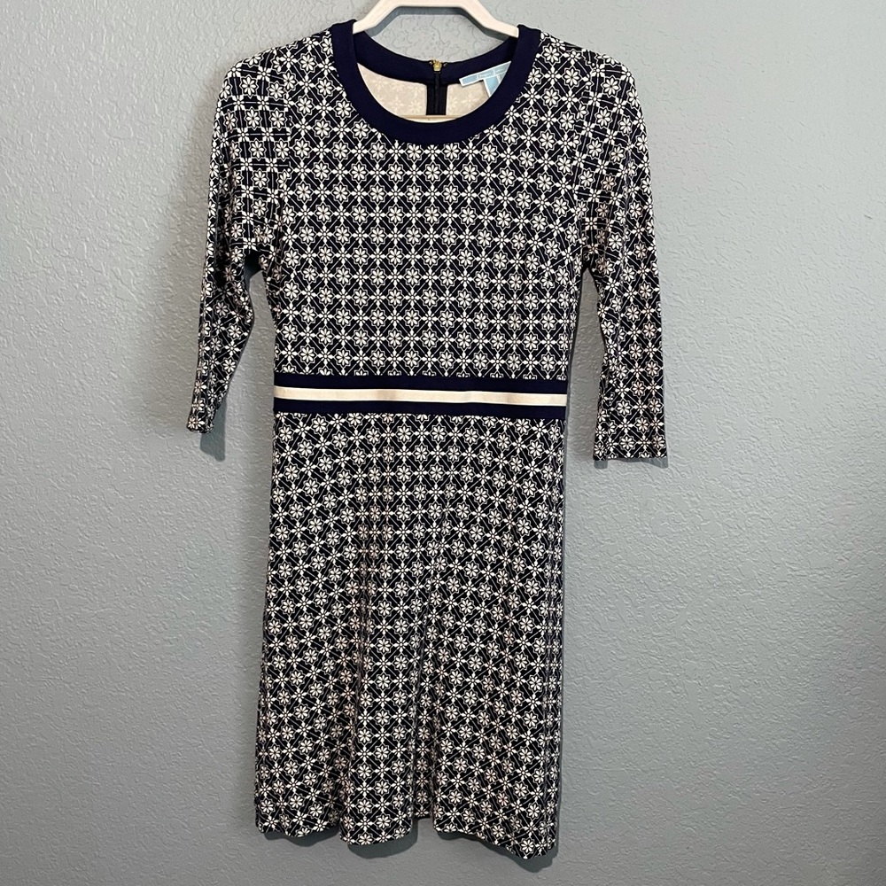 Draper James Blue Honeycomb Floral Ponte Dress